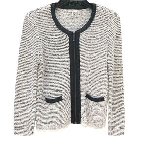 Joie Women's Jacolyn B Chalk and Caviar Genuine Leather Trim Jacket Size XS
